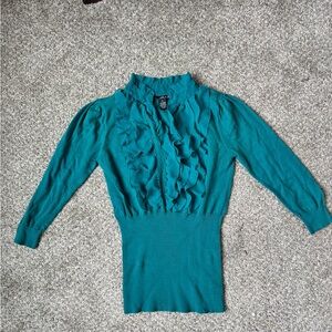 Willi Smith Teal Ruffled Knit Blouse